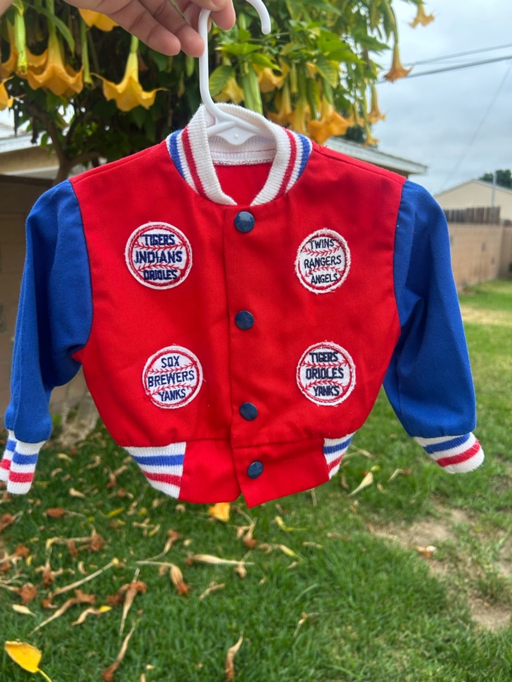 Vintage 3/6 months Kids Red & Blue baseball Team Patch Bomber Jacket